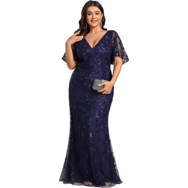 EverPretty Womens VNeck Sparkly Embroidery Formal Dresses Plus Size Sequin Mother of The Bride Dresses 0692PZUSANavy Blue