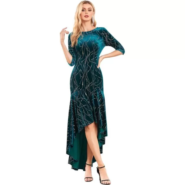 EverPretty Womens Velvet 34 Sleeve HighLow Mermaid Plus Size Gorgeous Evening Dress 0472Teal