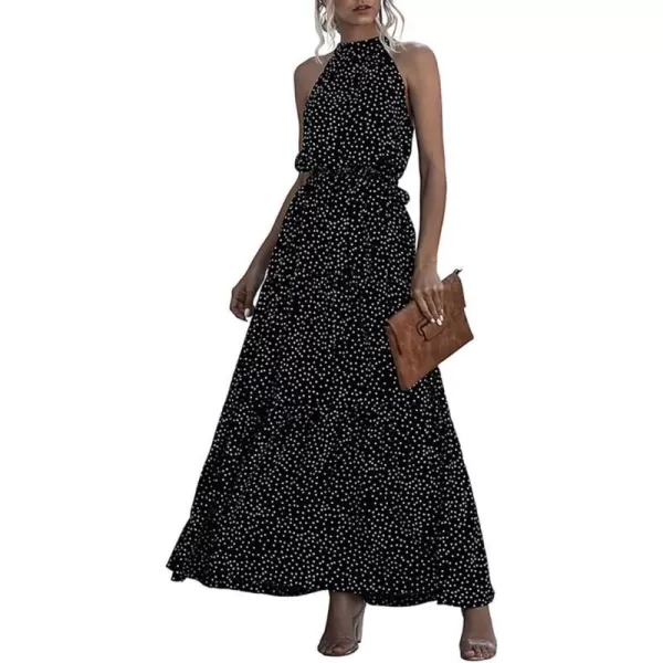 EverPretty Womens Vintage Halter Neck Sleeveless Floral Print Summer Maxi Beach Dresses 40397Black