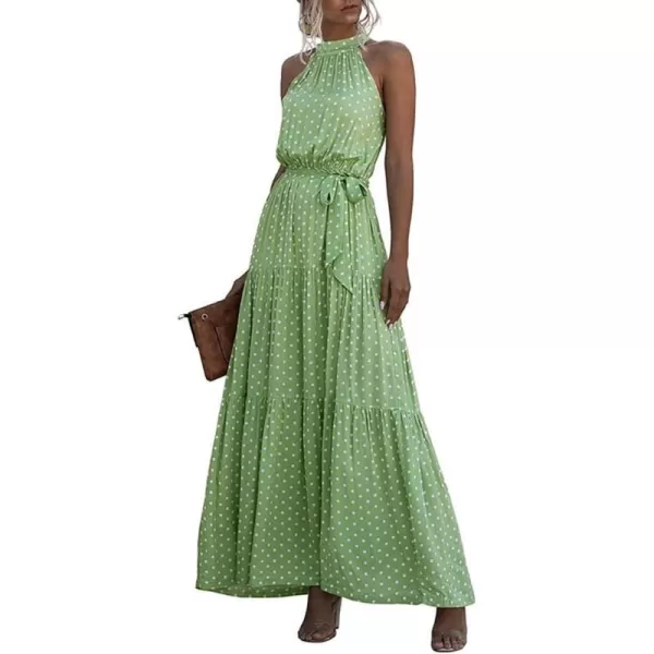 EverPretty Womens Vintage Halter Neck Sleeveless Floral Print Summer Maxi Beach Dresses 40397Green