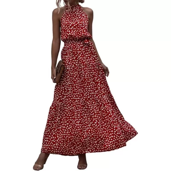 EverPretty Womens Vintage Halter Neck Sleeveless Floral Print Summer Maxi Beach Dresses 40397Red