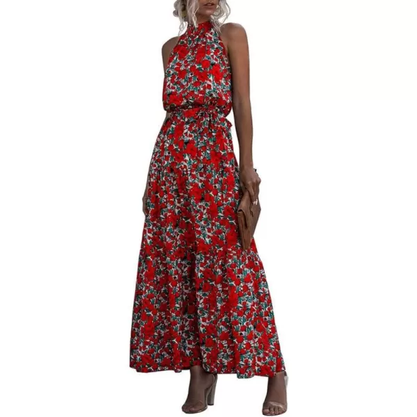 EverPretty Womens Vintage Halter Neck Sleeveless Floral Print Summer Maxi Beach Dresses 40397Red Printed