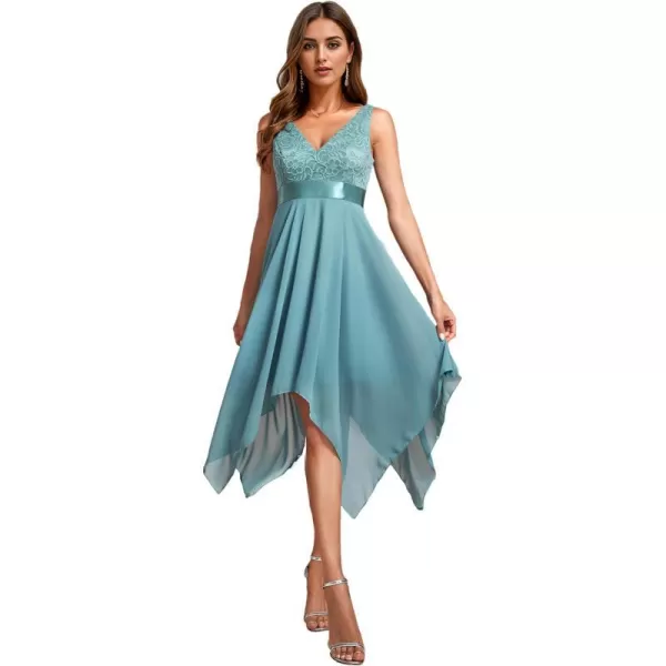 EverPretty Womens Vintage V Neck Irregular Hem Lace A Line Chiffon Cocktail Dresses 0207USABlue