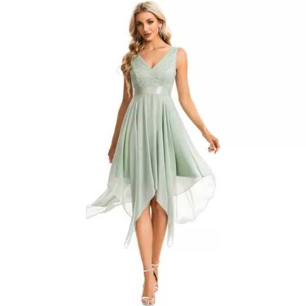 EverPretty Womens Vintage V Neck Irregular Hem Lace A Line Chiffon Cocktail Dresses 0207USAMint Green