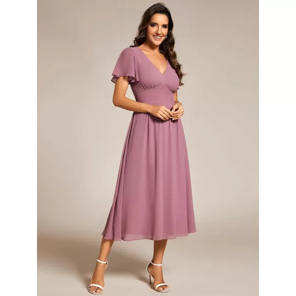 EverPretty Womens V Neck Elegant Party Dress Short Sleeve Pleated Formal Dresses for Wedding Guest Dresses 02155Orchid