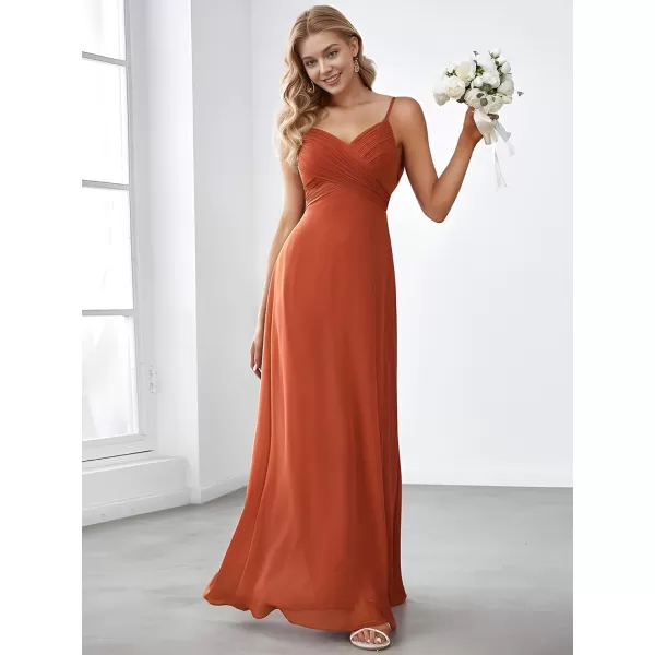 EverPretty Womens V Neck Sleeveless Chiffon Pleated A Line Summer Dresses Floor Length Semi Formal Dresses 80026PHBurnt Orange