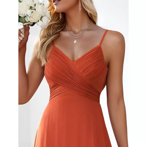EverPretty Womens V Neck Sleeveless Chiffon Pleated A Line Summer Dresses Floor Length Semi Formal Dresses 80026PHBurnt Orange