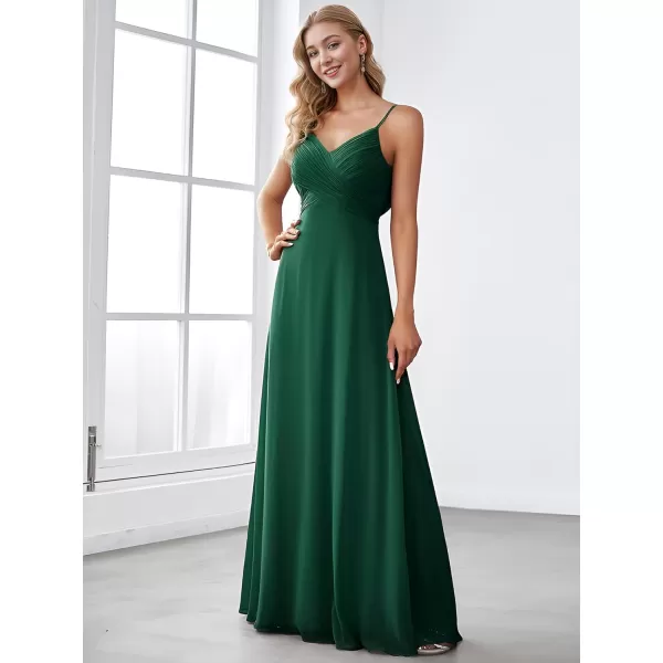 EverPretty Womens V Neck Sleeveless Chiffon Pleated A Line Summer Dresses Floor Length Semi Formal Dresses 80026PHDark Green