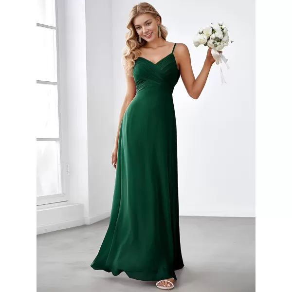 EverPretty Womens V Neck Sleeveless Chiffon Pleated A Line Summer Dresses Floor Length Semi Formal Dresses 80026PHDark Green