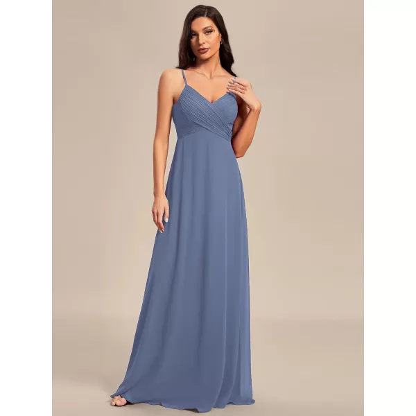 EverPretty Womens V Neck Sleeveless Chiffon Pleated A Line Summer Dresses Floor Length Semi Formal Dresses 80026PHDusty Navy
