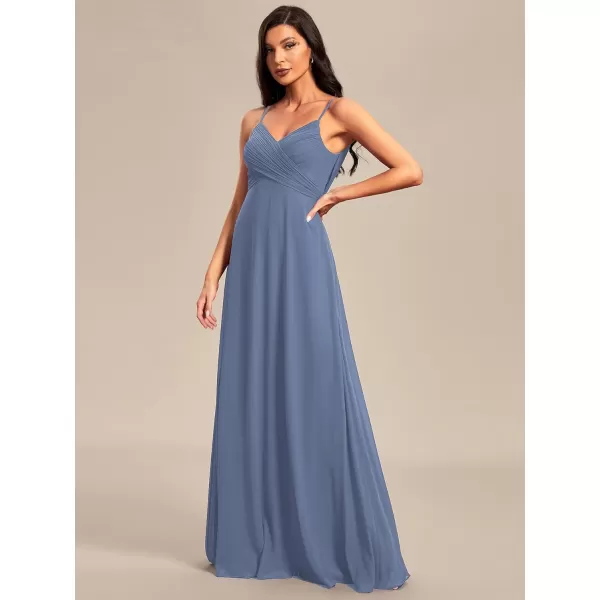 EverPretty Womens V Neck Sleeveless Chiffon Pleated A Line Summer Dresses Floor Length Semi Formal Dresses 80026PHDusty Navy