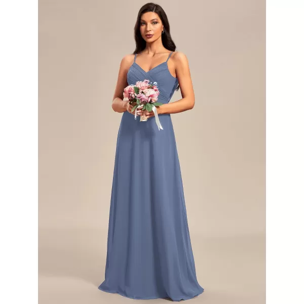 EverPretty Womens V Neck Sleeveless Chiffon Pleated A Line Summer Dresses Floor Length Semi Formal Dresses 80026PHDusty Navy