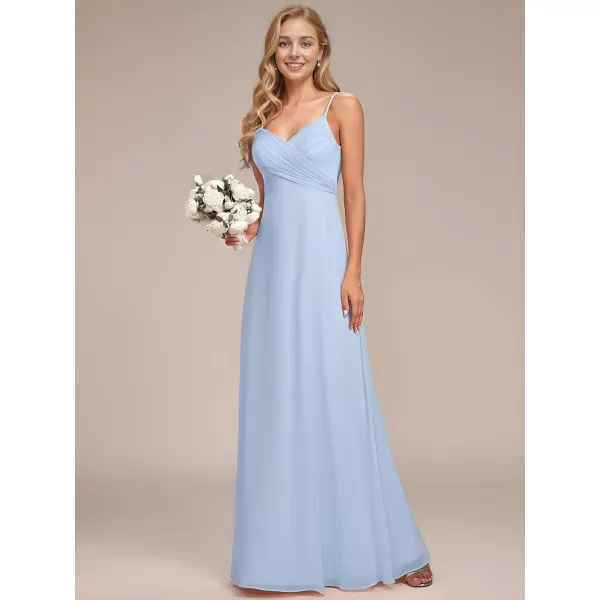 EverPretty Womens V Neck Sleeveless Chiffon Pleated A Line Summer Dresses Floor Length Semi Formal Dresses 80026PHIce Blue