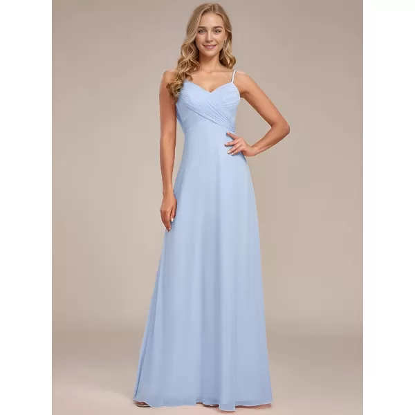 EverPretty Womens V Neck Sleeveless Chiffon Pleated A Line Summer Dresses Floor Length Semi Formal Dresses 80026PHIce Blue