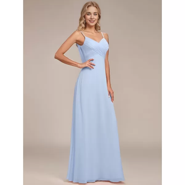 EverPretty Womens V Neck Sleeveless Chiffon Pleated A Line Summer Dresses Floor Length Semi Formal Dresses 80026PHIce Blue