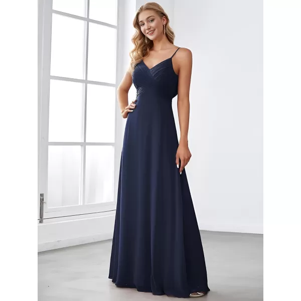 EverPretty Womens V Neck Sleeveless Chiffon Pleated A Line Summer Dresses Floor Length Semi Formal Dresses 80026PHNavy Blue