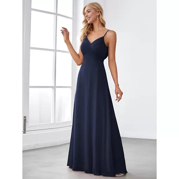 EverPretty Womens V Neck Sleeveless Chiffon Pleated A Line Summer Dresses Floor Length Semi Formal Dresses 80026PHNavy Blue