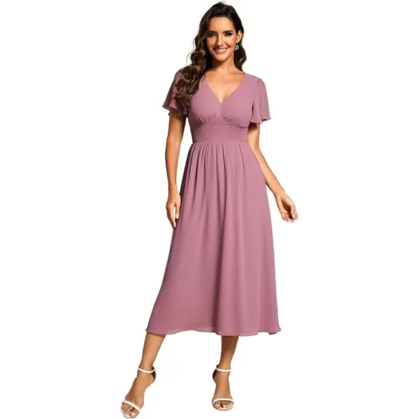 EverPretty Womens V Neck Elegant Party Dress Short Sleeve Pleated Formal Dresses for Wedding Guest Dresses 02155Orchid