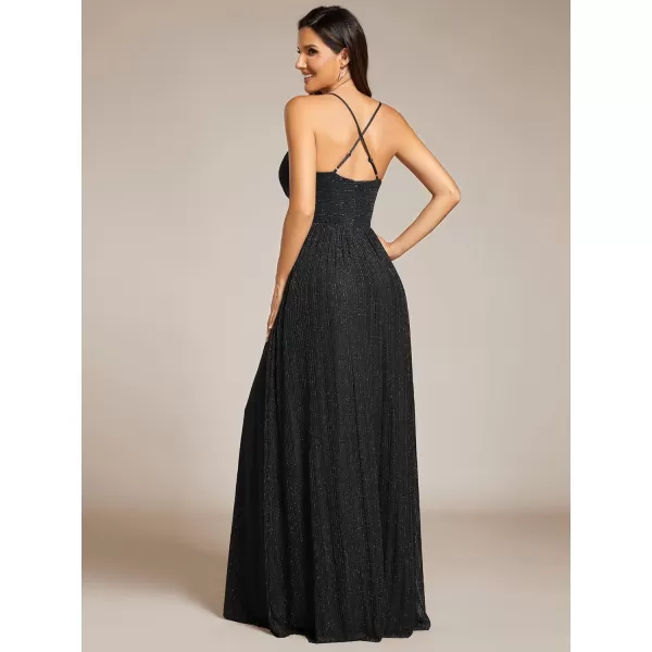 imageEverPretty Womens A Line V Neck Backless Glitter Pleated Sleeveless Maxi Evening Dresses 21961Black