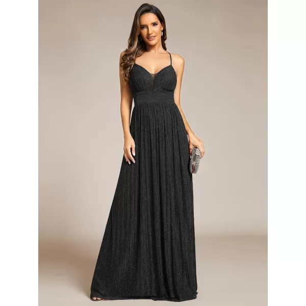 imageEverPretty Womens A Line V Neck Backless Glitter Pleated Sleeveless Maxi Evening Dresses 21961Black