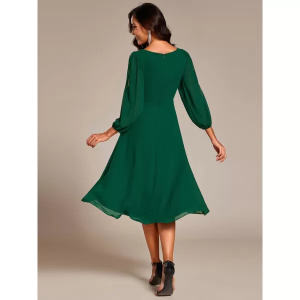 imageEverPretty Womens Formal Lantern Long Sleeve Pleated Knee Length Dress 2024 High Waist Cocktail Flowy Dresses 02926Dark Green