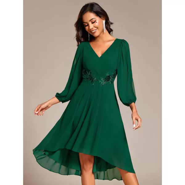 imageEverPretty Womens Formal Lantern Long Sleeve Pleated Knee Length Dress 2024 High Waist Cocktail Flowy Dresses 02926Dark Green