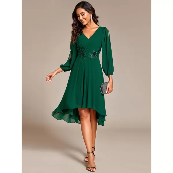 imageEverPretty Womens Formal Lantern Long Sleeve Pleated Knee Length Dress 2024 High Waist Cocktail Flowy Dresses 02926Dark Green