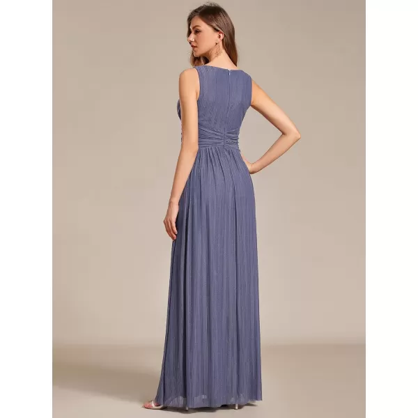 imageEverPretty Womens Glitter Sleeveless V Neck ALine Pleated Waist Evening Gowns 02133Dusty Navy