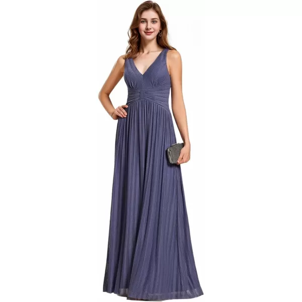 imageEverPretty Womens Glitter Sleeveless V Neck ALine Pleated Waist Evening Gowns 02133Dusty Navy