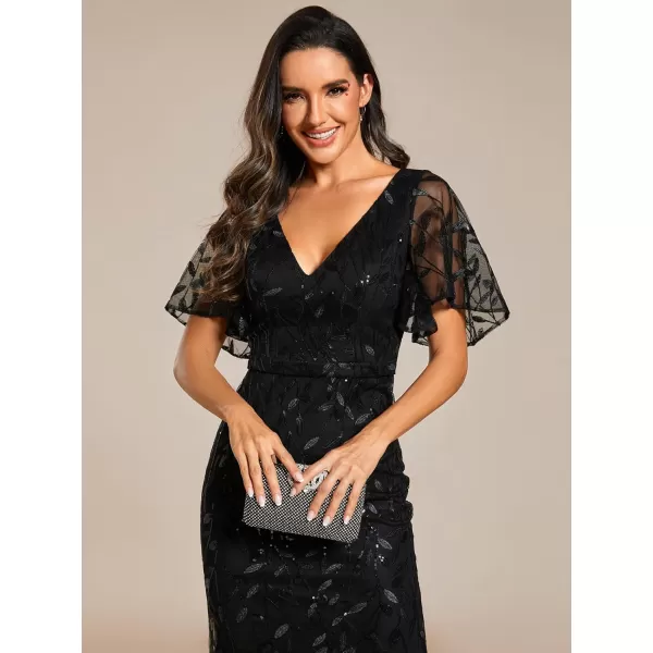 imageEverPretty Womens Ruffles Sleeves Sequin Embroidery Evening Mother of The Bride Dress 00692Black