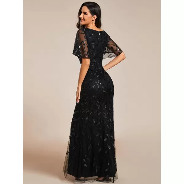 imageEverPretty Womens Ruffles Sleeves Sequin Embroidery Evening Mother of The Bride Dress 00692Black