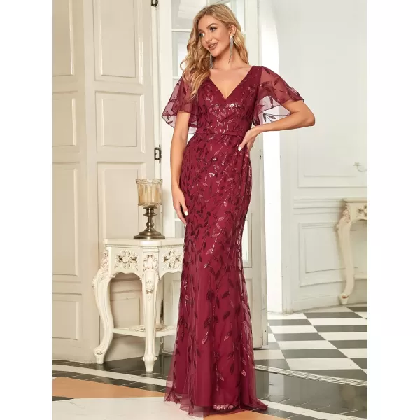 imageEverPretty Womens Ruffles Sleeves Sequin Embroidery Evening Mother of The Bride Dress 00692Burgundy