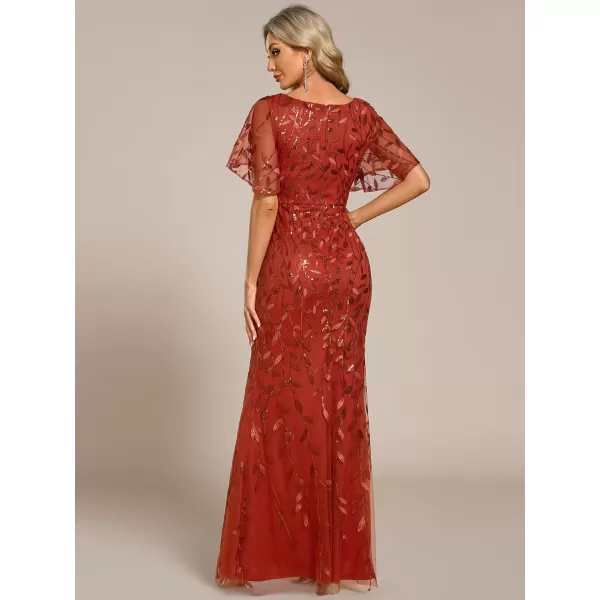 imageEverPretty Womens Ruffles Sleeves Sequin Embroidery Evening Mother of The Bride Dress 00692Burnt Orange