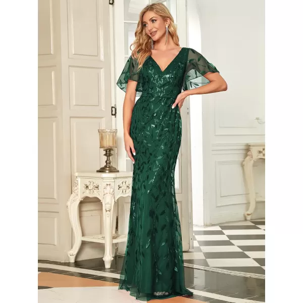 imageEverPretty Womens Ruffles Sleeves Sequin Embroidery Evening Mother of The Bride Dress 00692Dark Green