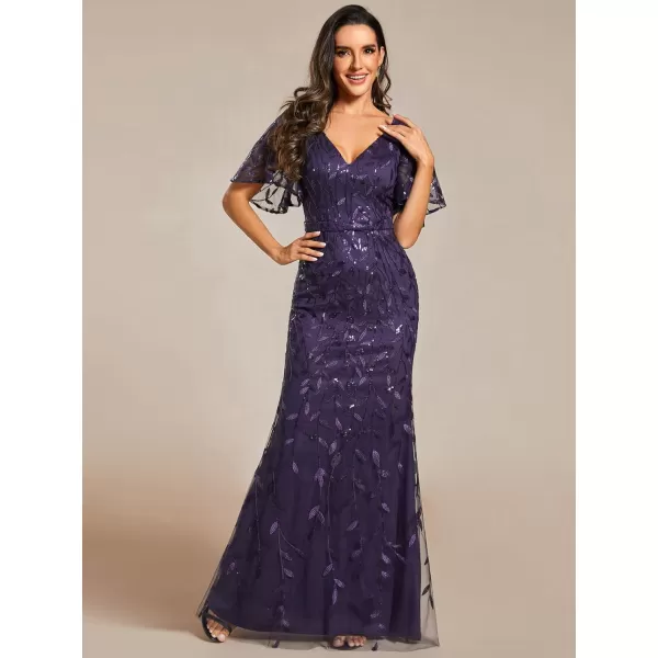 imageEverPretty Womens Ruffles Sleeves Sequin Embroidery Evening Mother of The Bride Dress 00692Deep Purple