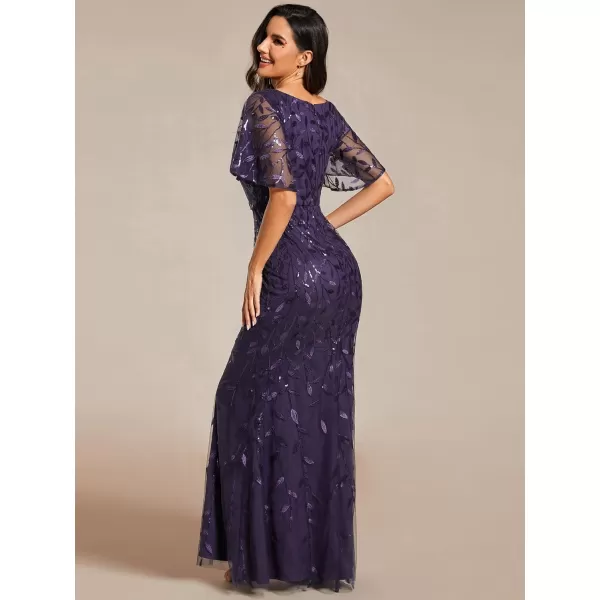 imageEverPretty Womens Ruffles Sleeves Sequin Embroidery Evening Mother of The Bride Dress 00692Deep Purple