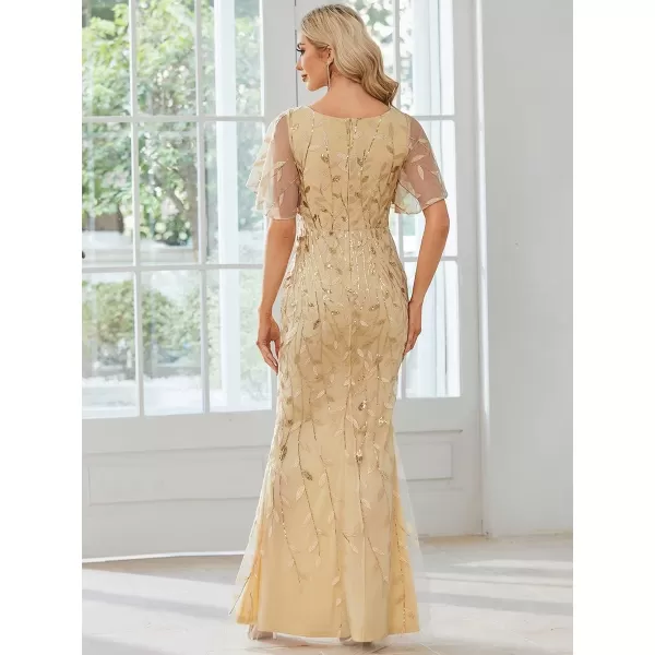 imageEverPretty Womens Ruffles Sleeves Sequin Embroidery Evening Mother of The Bride Dress 00692Gold