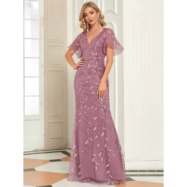 imageEverPretty Womens Ruffles Sleeves Sequin Embroidery Evening Mother of The Bride Dress 00692Orchid