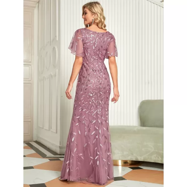 imageEverPretty Womens Ruffles Sleeves Sequin Embroidery Evening Mother of The Bride Dress 00692Orchid