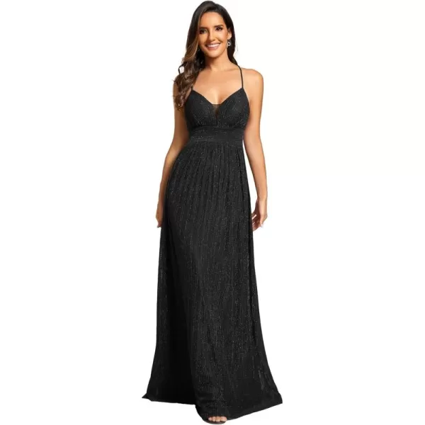 imageEverPretty Womens A Line V Neck Backless Glitter Pleated Sleeveless Maxi Evening Dresses 21961Black