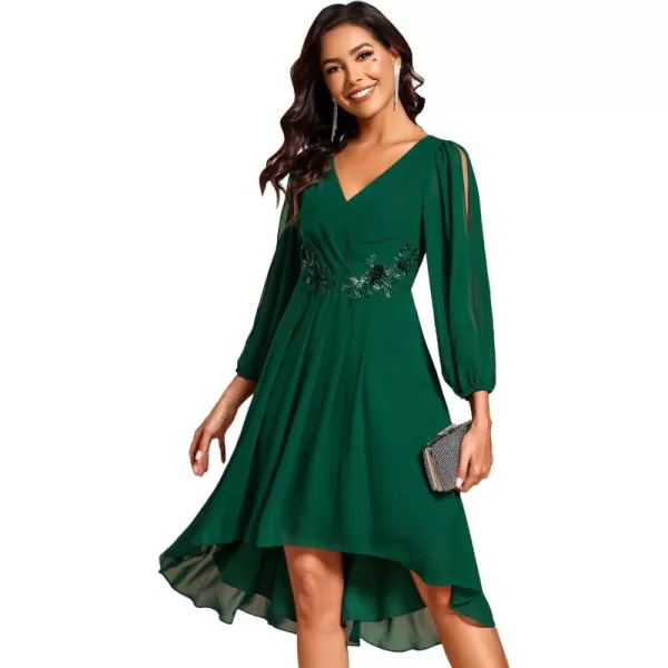 imageEverPretty Womens Formal Lantern Long Sleeve Pleated Knee Length Dress 2024 High Waist Cocktail Flowy Dresses 02926Dark Green