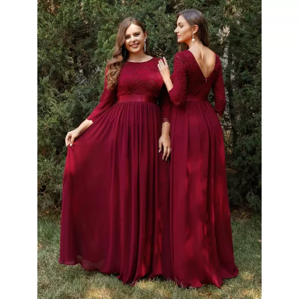 imageEverPretty Womens Bridesmaid Dresses 34 Sleeve Empire Waist Maxi Mother of The Bride Dresses 07412Burgundy