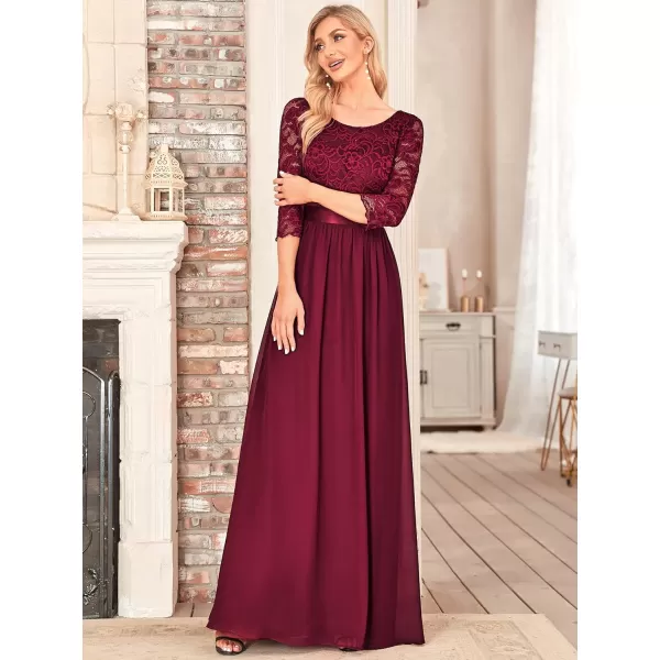 imageEverPretty Womens Bridesmaid Dresses 34 Sleeve Empire Waist Maxi Mother of The Bride Dresses 07412Burgundy