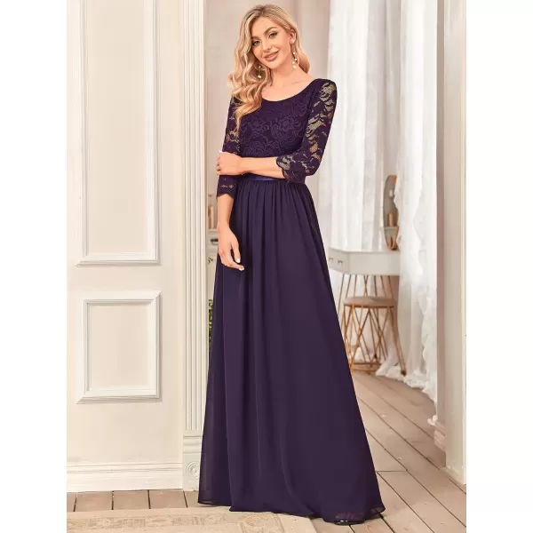 imageEverPretty Womens Bridesmaid Dresses 34 Sleeve Empire Waist Maxi Mother of The Bride Dresses 07412Dark Purple