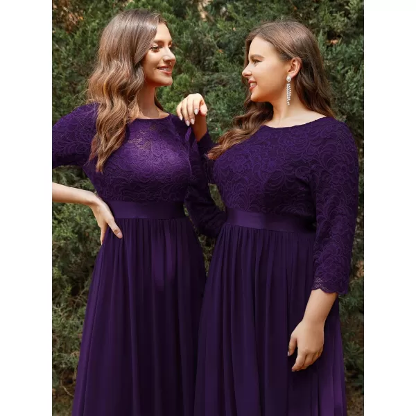 imageEverPretty Womens Bridesmaid Dresses 34 Sleeve Empire Waist Maxi Mother of The Bride Dresses 07412Dark Purple