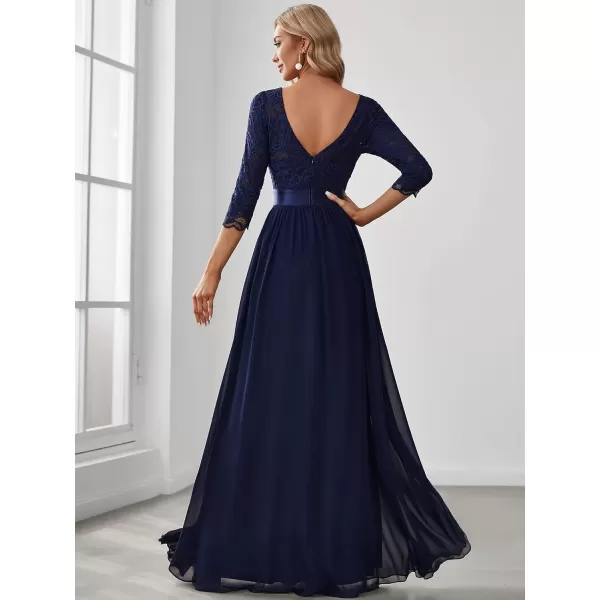 imageEverPretty Womens Bridesmaid Dresses 34 Sleeve Empire Waist Maxi Mother of The Bride Dresses 07412Navy Blue