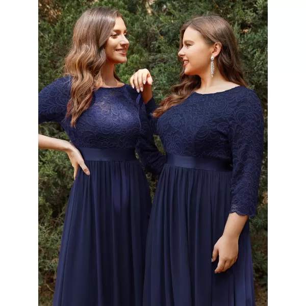 imageEverPretty Womens Bridesmaid Dresses 34 Sleeve Empire Waist Maxi Mother of The Bride Dresses 07412Navy Blue