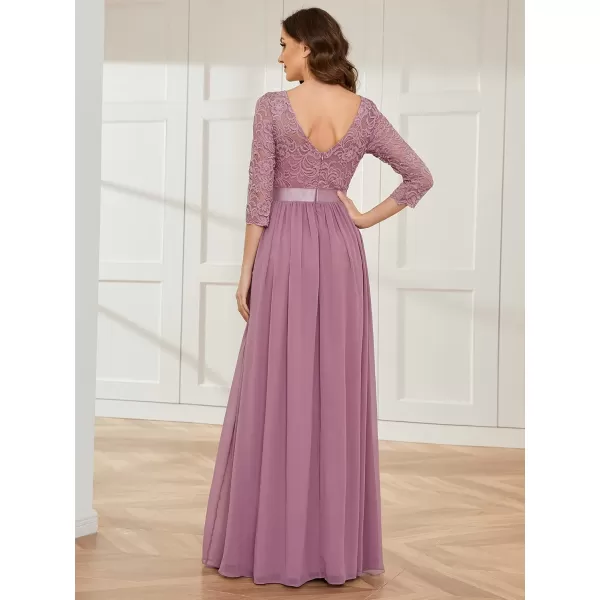 imageEverPretty Womens Bridesmaid Dresses 34 Sleeve Empire Waist Maxi Mother of The Bride Dresses 07412Orchid