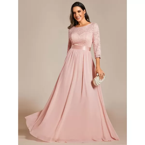 imageEverPretty Womens Bridesmaid Dresses 34 Sleeve Empire Waist Maxi Mother of The Bride Dresses 07412Pink