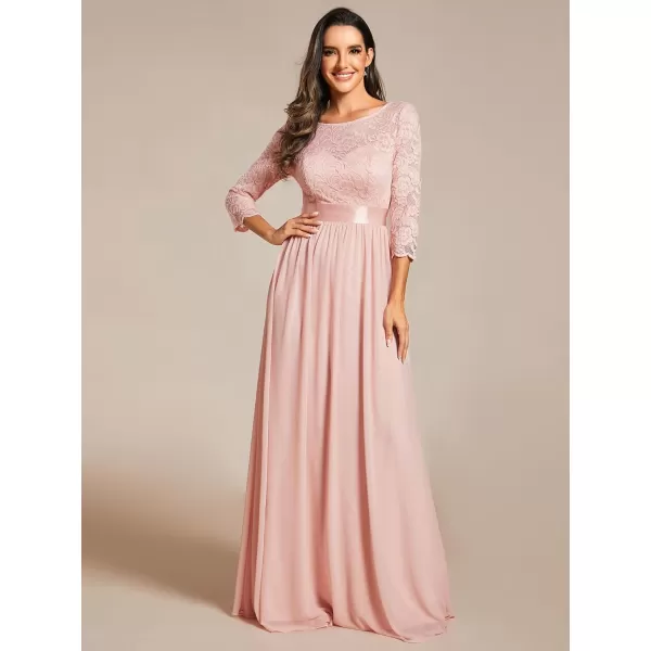 imageEverPretty Womens Bridesmaid Dresses 34 Sleeve Empire Waist Maxi Mother of The Bride Dresses 07412Pink